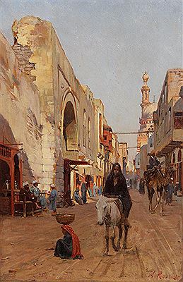 PROMENEURS DANS UNE RUE au CAIRE, 1894 by Alberto Rossi - Auction record, sale price, and art valuation. Compare with similar artists and explore comparable artworks.