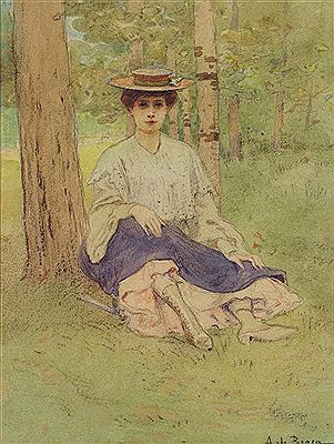 Jeune élégante assise sur l'herbe