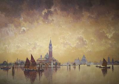 View of the the Campanile and the Church of Santa Maria della Salute, Venice