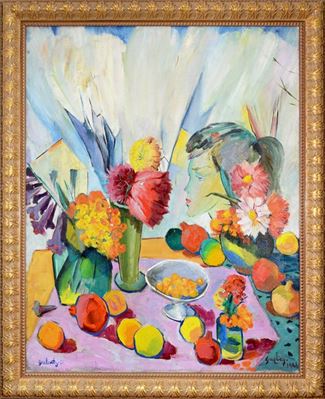 Composition of Still Life With the Face of a Woman by Harutyun Kalents - Auction record, sale price, and art valuation. Compare with similar artists and explore comparable artworks.