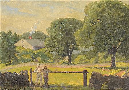 Conversation by the Fence by George Reid - Auction record, sale price, and art valuation. Compare with similar artists and explore comparable artworks.