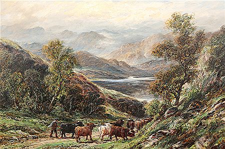 Highland cattle in a dramatic landscape (pair)