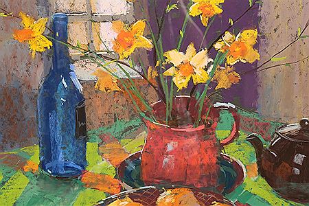 Daffodils in a red jug