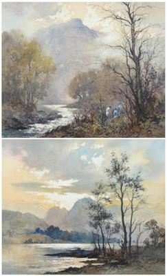 Lakeland landscape with figures beside a river/Lake scene with trees and mountains by Robert Leslie Howey - Auction record, sale price, and art valuation. Compare with similar artists and explore comparable artworks.