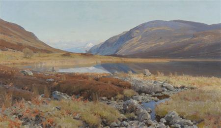 Highland scene with sheep grazing beside a pool by John Howard Lyon - Auction record, sale price, and art valuation. Compare with similar artists and explore comparable artworks.
