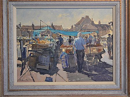 Sunlit market place with figures