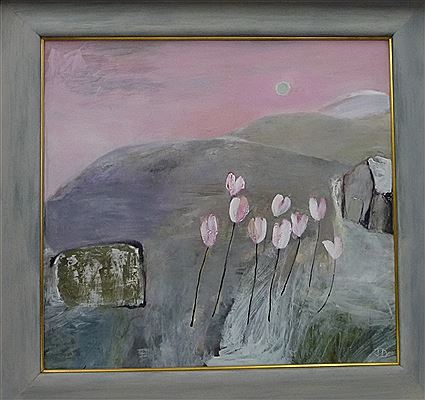 Landscape with pink tulips