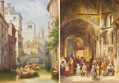 "Canale S. Giacomo" samt "S. Marco; portiken" (pair)
