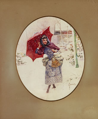 Young lady walking through the snow