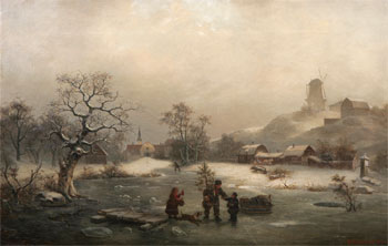 Vinterlandskap med figurer - Vy över Danviken med kvarnen Klippan. by Ernfried Wahlquist - Auction record, sale price, and art valuation. Compare with similar artists and explore comparable artworks.