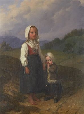 Flickor vid landsväg.
