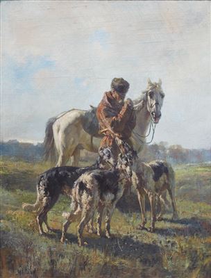 Dismounted hunter with dogs