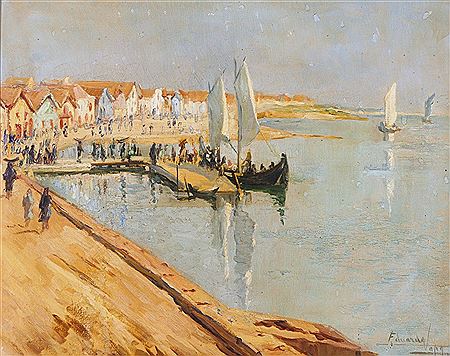 Riverscape with boats and figures