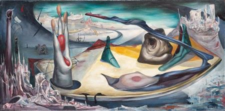 Sample artwork by Henri Bernard Goetz (1909 - 1989), known for surrealist figure and still life painting, etching, pastel drawing - View similar artists and auction records