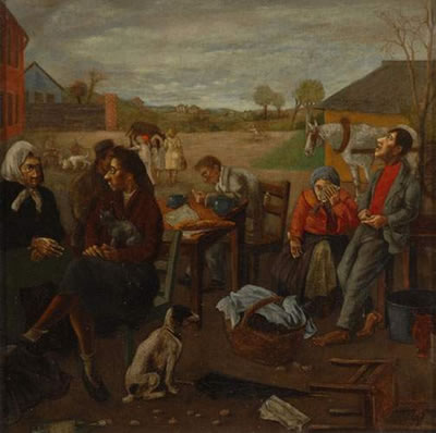Personnages dans une cour de ferme