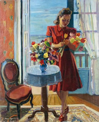 JEUNE FEMME CONFECTIONNANT UN BOUQUET