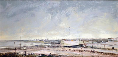 BATEAU DE PÊCHE AMARRÉ À MARÉE BASSE