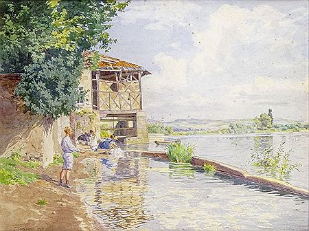 LAVANDIÈRES EN BORD DE LO IRE and BORD DE LO IRE AVEC BARQUE DE PÊCHEURS (2)