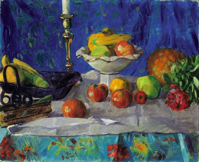 „STILLEBEN MIT LEUCHTER UND ANANAS"
