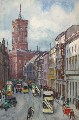 SPANDAUER STRASSE MIT BLICK AUF DAS ROTE RATHAUS by Carl Langhammer - Auction record, sale price, and art valuation. Compare with similar artists and explore comparable artworks.