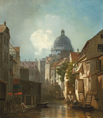 BLICK VOM MÜHLENGRABEN AUF DIE SCHLOSSKUPPEL (BERLIN)