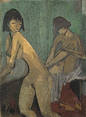 „Zwei Mädchen" („Zwei Mädchenakte in Dreiviertelfigur") by Otto Muller - Auction record, sale price, and art valuation. Compare with similar artists and explore comparable artworks.