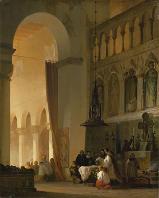 Taufe eines Kindes vor dem Seitenaltar einer Basilika