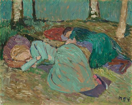 „Martha Vogeler und Paula Modersohn-Becker im Garten schlafend"