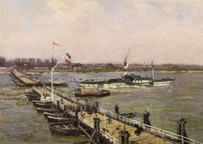 Open ponton bridge over the Rhine near Kaiserswerth