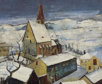 View of a village with church