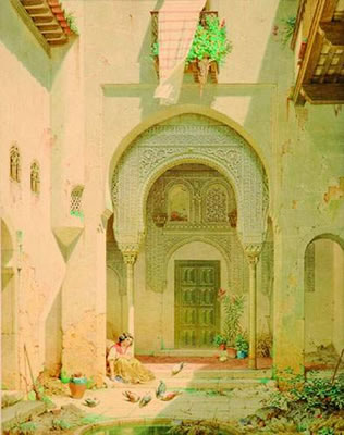 Courtyard of a spanish palace, presumably in Cordoba