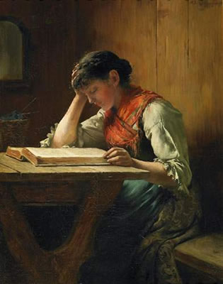 Reading farmer in the parlour