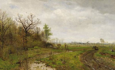 Landscape with horse-wagon and brook