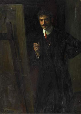 Portrait of an artist in front of his easel