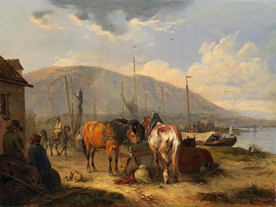 Towing horses on the banks