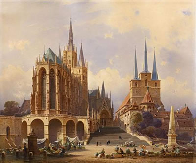 The cathedral square with Severi church in Erfurt