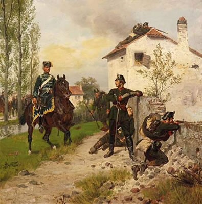 Prussian hunter with a mounted hussar