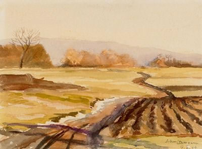 Fieldpath before spring. View over a vast hilly landscape