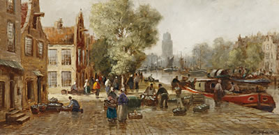 Fishmonger on Amsterdam canal by Erich Demmin - Auction record, sale price, and art valuation. Compare with similar artists and explore comparable artworks.