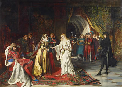 Historical scene. Welcome of the bride at court