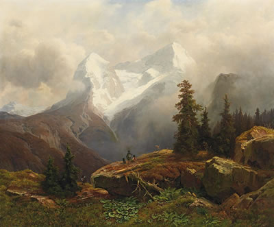 Mountain range with hikers