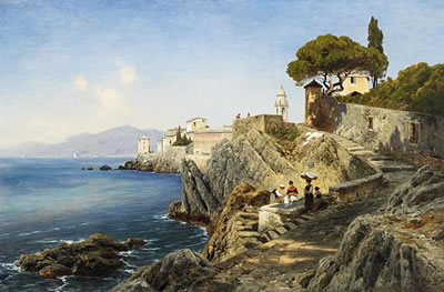 By the waterfront off Sturla near Genua. Laundresses by a well by the coast