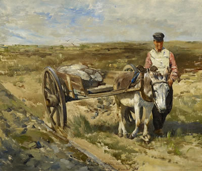 Peasant with horse carriage in the dunes