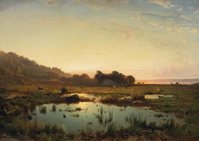 Chiemsee landscape in the evening sun by Friedrich Zimmermann - Auction record, sale price, and art valuation. Compare with similar artists and explore comparable artworks.