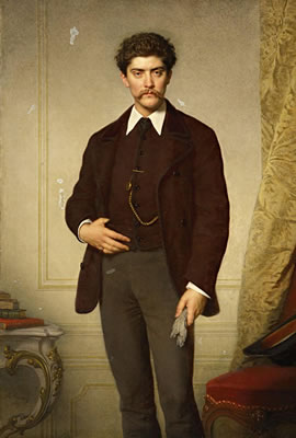 Knee-length portrait of young scholar in a parlor
