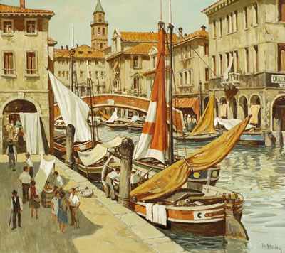 Market stand at a Venetian canal