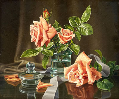 Stillleben mit Rosen in einem Glas