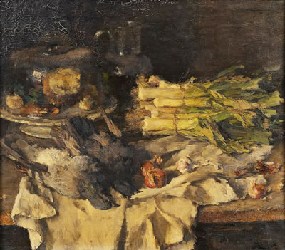 Stillleben mit Tauben und Lauch