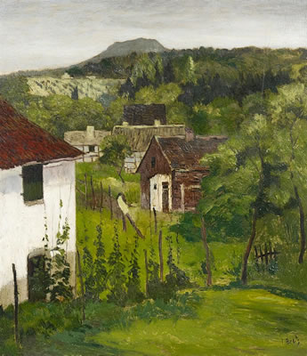 Landschaft mit Bauernkaten.
