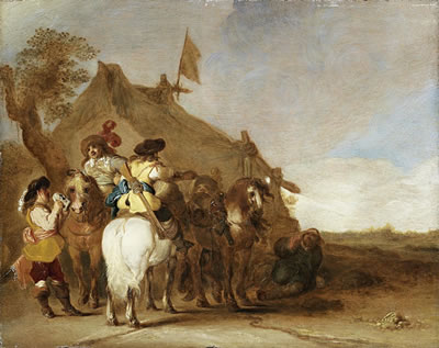 Horsemen in front of scutler's tent